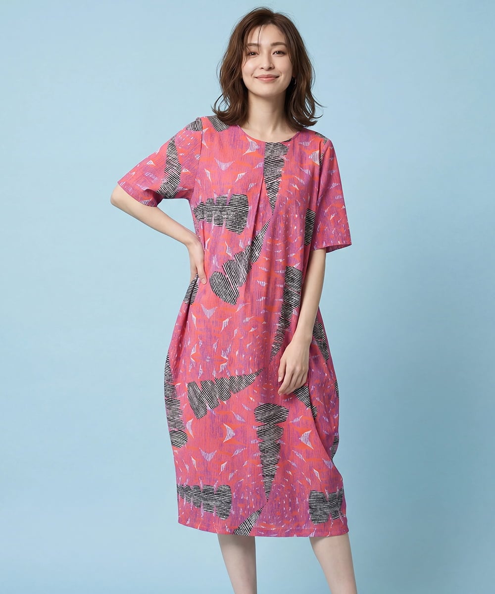 RBPGA12330 HIROKO BIS(ヒロコ ビス) デザインコクーンワンピース /洗濯機で洗える レッド