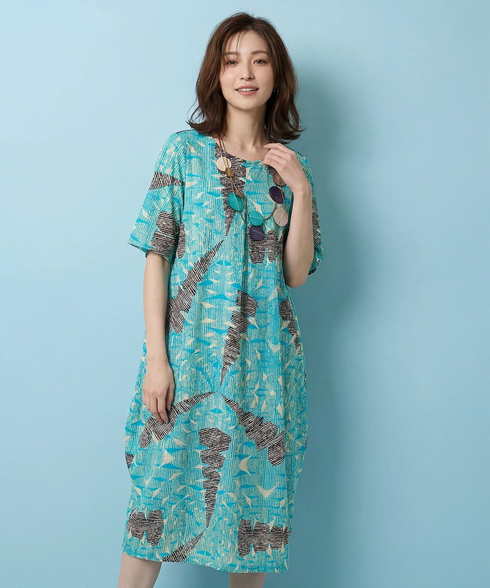 RBPGA12330 HIROKO BIS(ヒロコ ビス) デザインコクーンワンピース /洗濯機で洗える ライトブルー