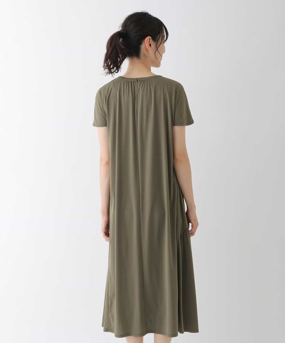 RBPGT31340 HIROKO BIS(ヒロコ ビス) 【洗濯機で洗える】ギャザーアクセントジャージーワンピース カーキ