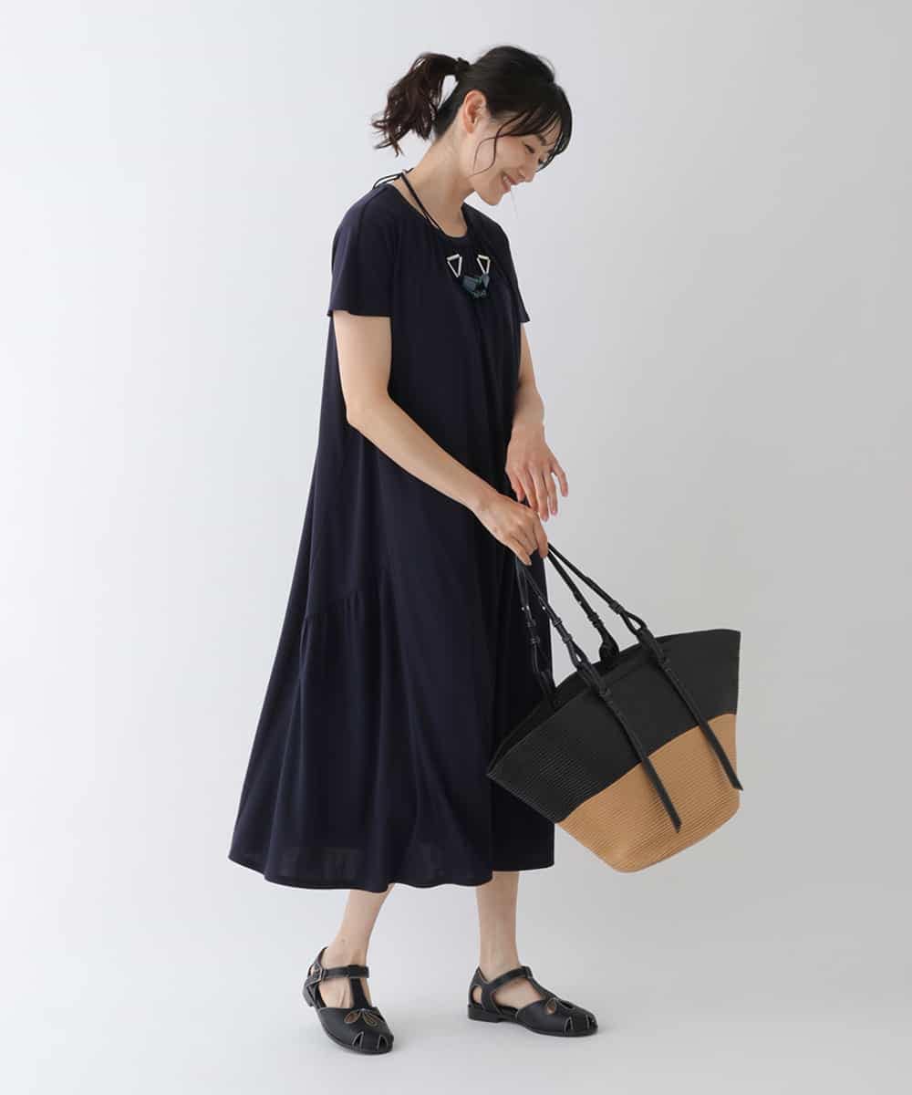 RBPGT31340 HIROKO BIS(ヒロコ ビス) 【洗濯機で洗える】ギャザーアクセントジャージーワンピース ネイビー