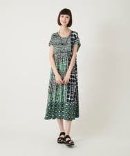 RBPIE06360 HIROKO BIS(ヒロコ ビス) グラフィカルデザインカットソーワンピース /洗濯機で洗える イエローグリーン