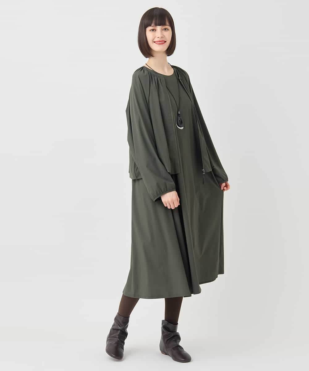 RBPLB26360 HIROKO BIS(ヒロコ ビス) 七分丈ナイロンフレアワンピース カーキ