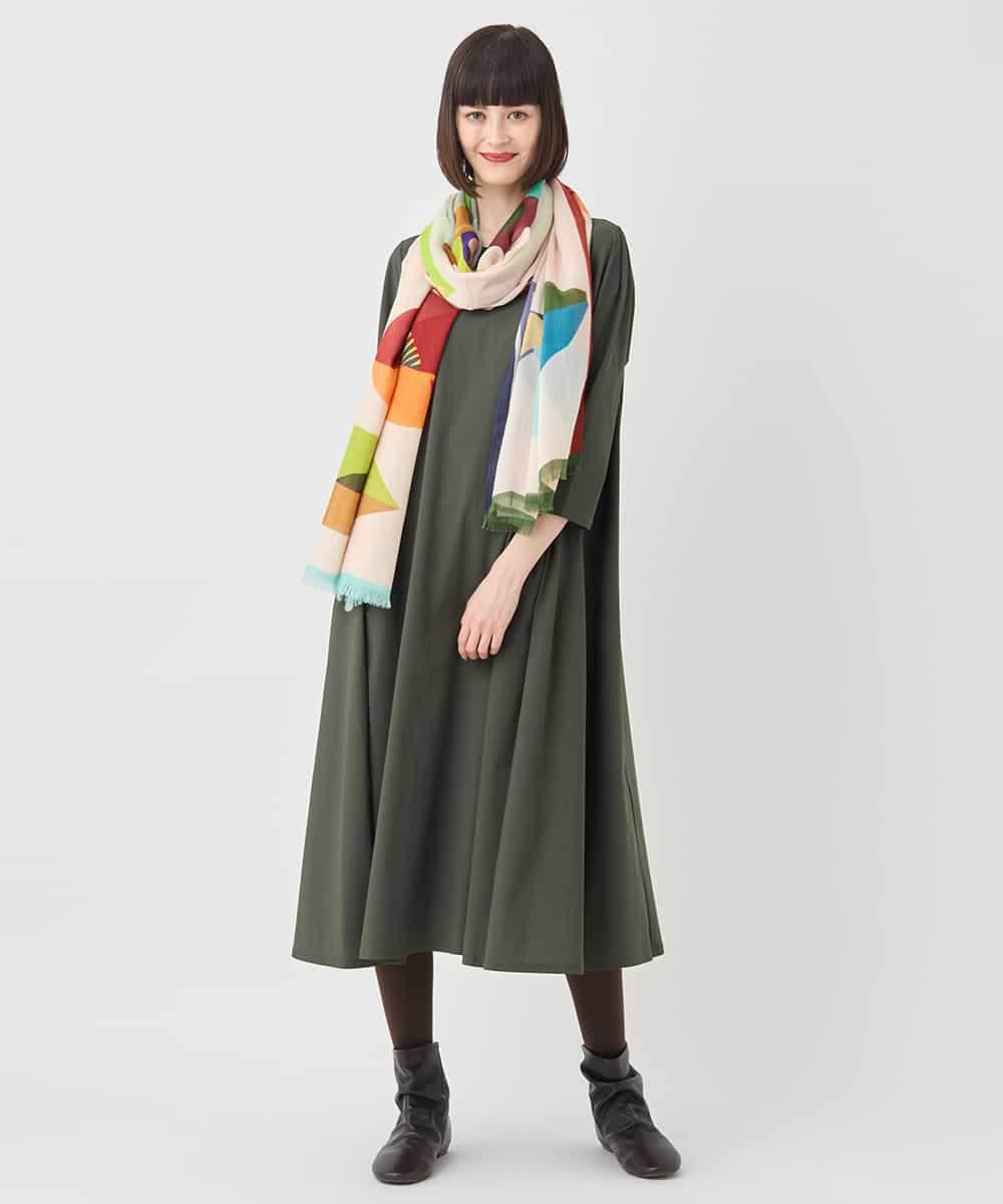 RBPLB26360 HIROKO BIS(ヒロコ ビス) 七分丈ナイロンフレアワンピース カーキ