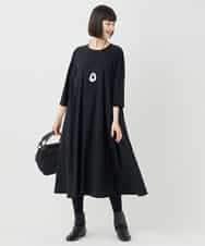 RBPLB26360 HIROKO BIS(ヒロコ ビス) 七分丈ナイロンフレアワンピース カーキ
