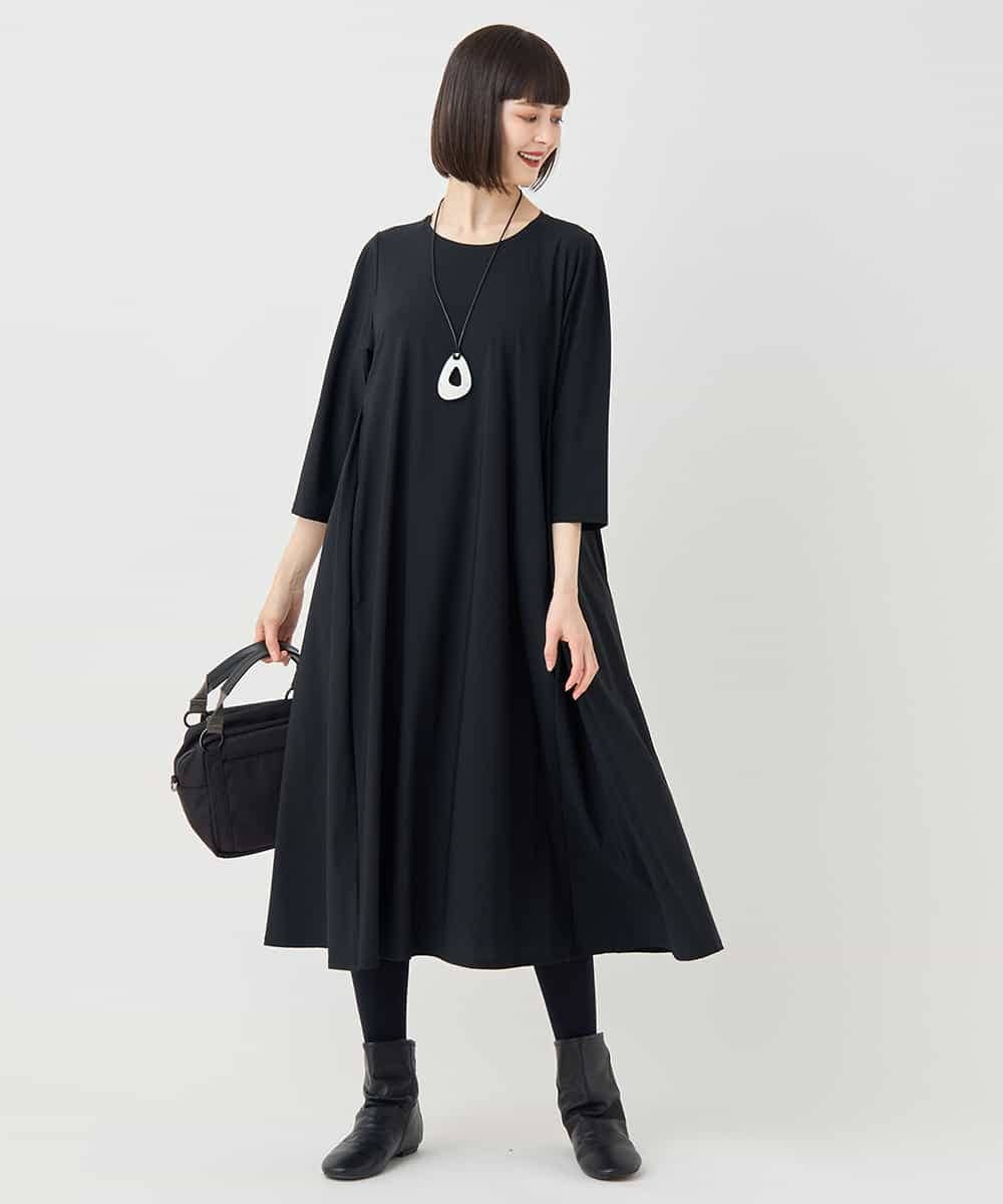 RBPLB26360 HIROKO BIS(ヒロコ ビス) 七分丈ナイロンフレアワンピース カーキ