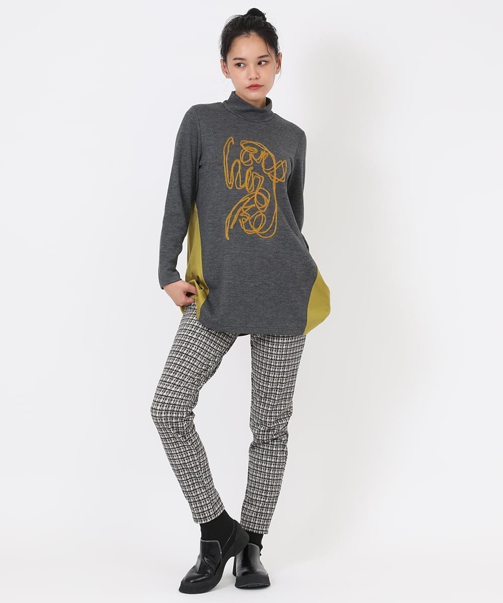 RBQAW58210 HIROKO BIS(ヒロコ ビス) 3DリアルツイードチェックPT裏起毛パンツ /洗濯機で洗える ブラック