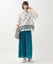 RBQGA03330 HIROKO BIS(ヒロコ ビス) 【接触冷感】ランダムプリーツワイドパンツ /洗える グリーン