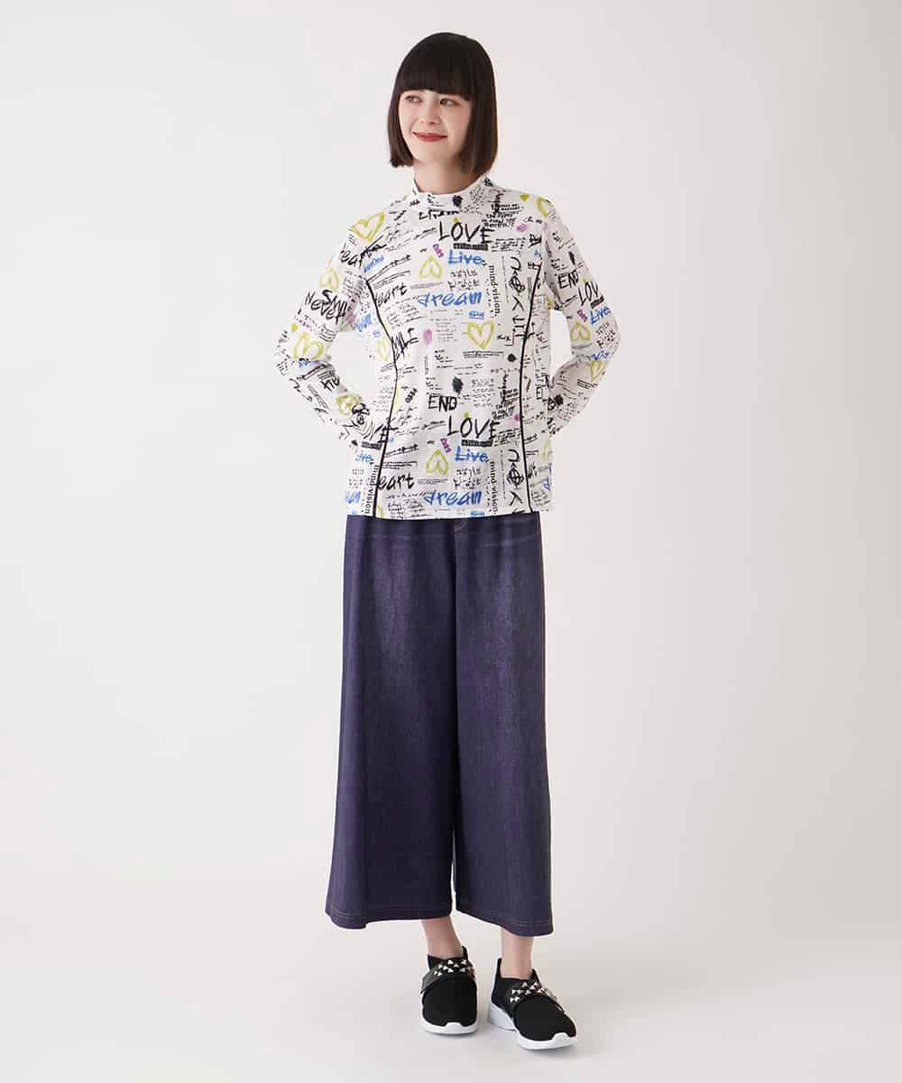 RBQIB42260 HIROKO BIS(ヒロコ ビス) デニムプリントストレッチガウチョパンツ /洗濯機で洗える ライトグレー