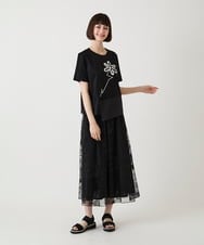 RBQIE22360 HIROKO BIS(ヒロコ ビス) エンブロイダリーチュールスカート /洗える ブラック