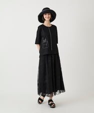 RBQIE22360 HIROKO BIS(ヒロコ ビス) エンブロイダリーチュールスカート /洗える ブラック