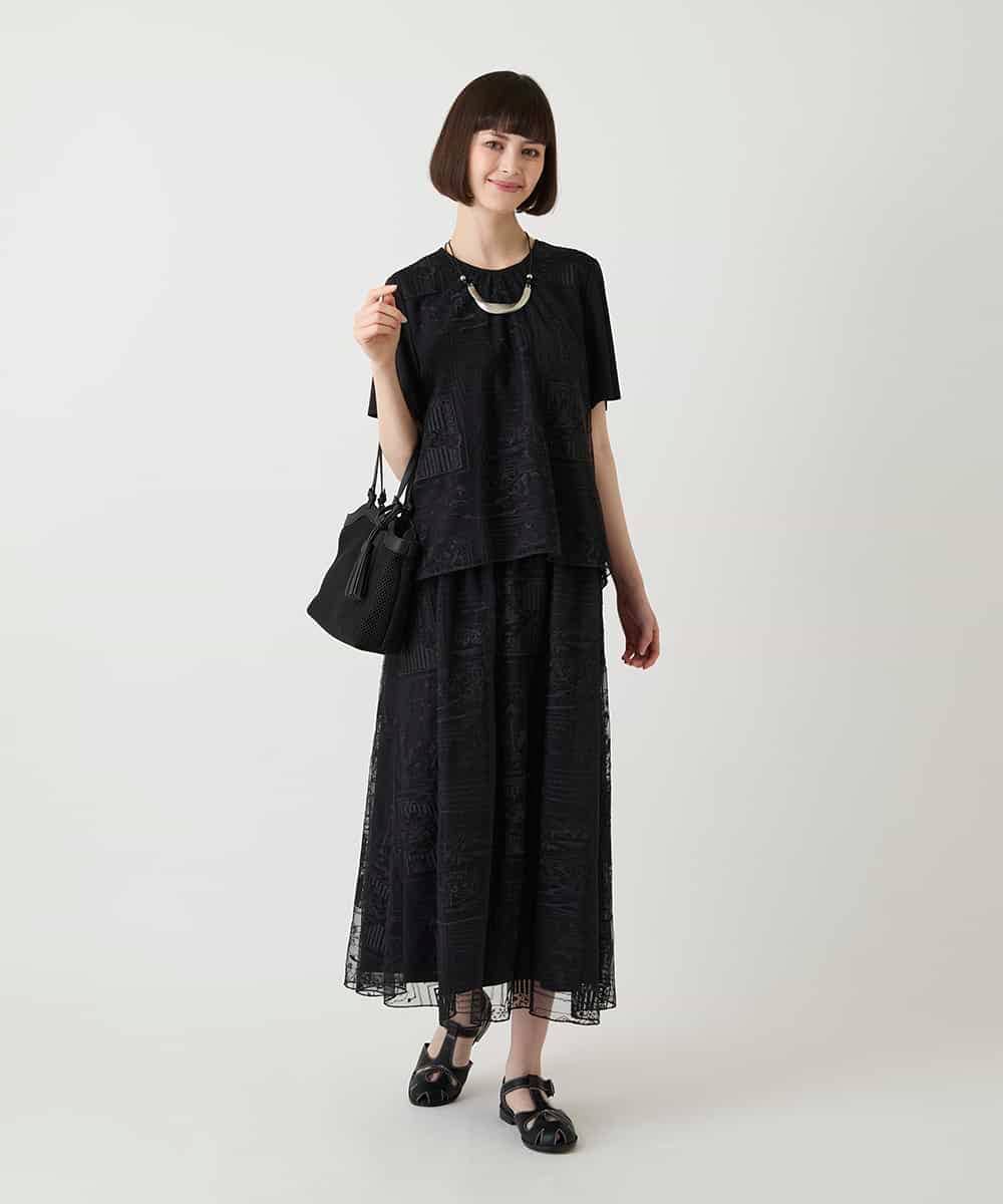 RBQIE22360 HIROKO BIS(ヒロコ ビス) エンブロイダリーチュールスカート ブラック