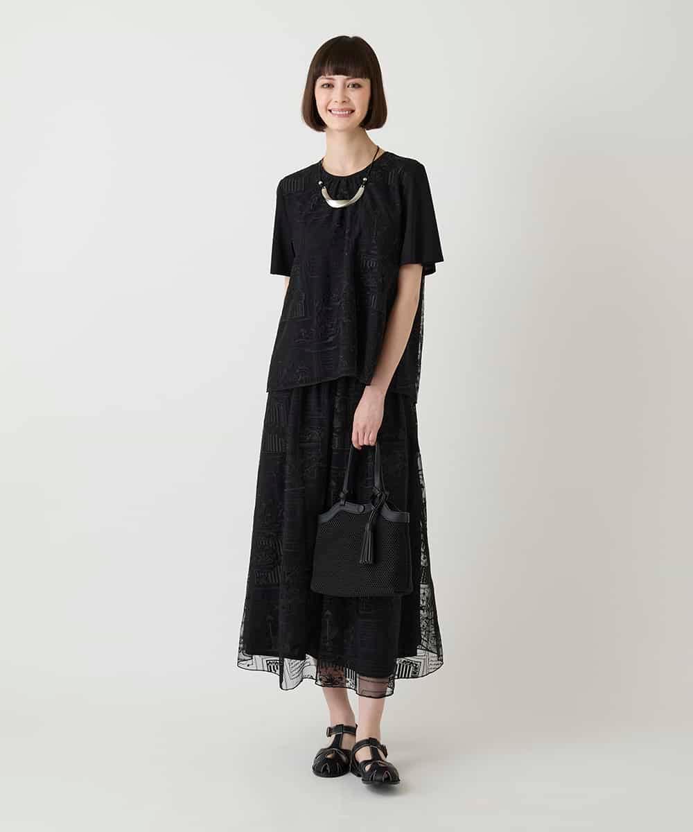 RBQIE22360 HIROKO BIS(ヒロコ ビス) エンブロイダリーチュールスカート ブラック