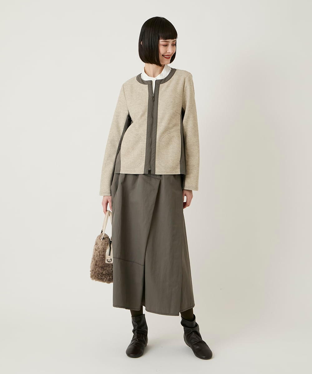 RBTAD25270 HIROKO BIS(ヒロコ ビス) 異素材ノーカラージャケット /洗える グレー