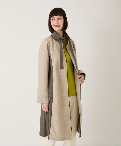 RBTAD26360 HIROKO BIS 異素材スタンドカラーロングコート /洗える