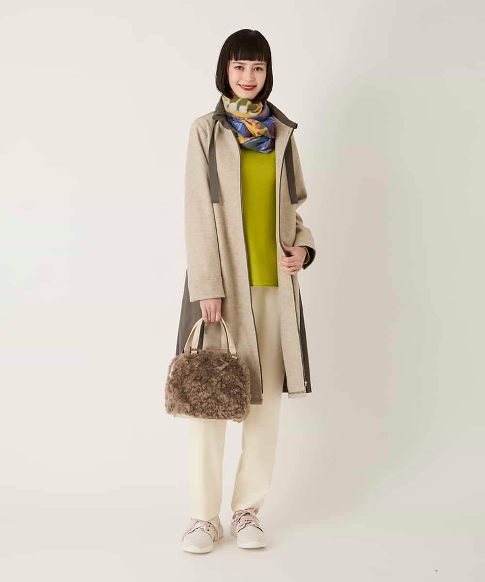 RBTAD26360 HIROKO BIS(ヒロコ ビス) 異素材スタンドカラーロングコート /洗える ベージュ