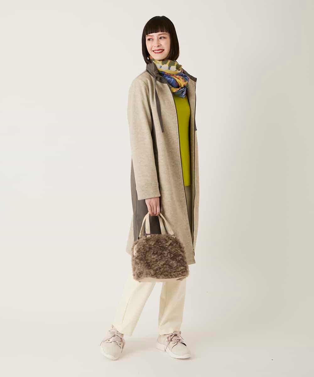 RBTAD26360 HIROKO BIS(ヒロコ ビス) 異素材スタンドカラーロングコート /洗える ベージュ