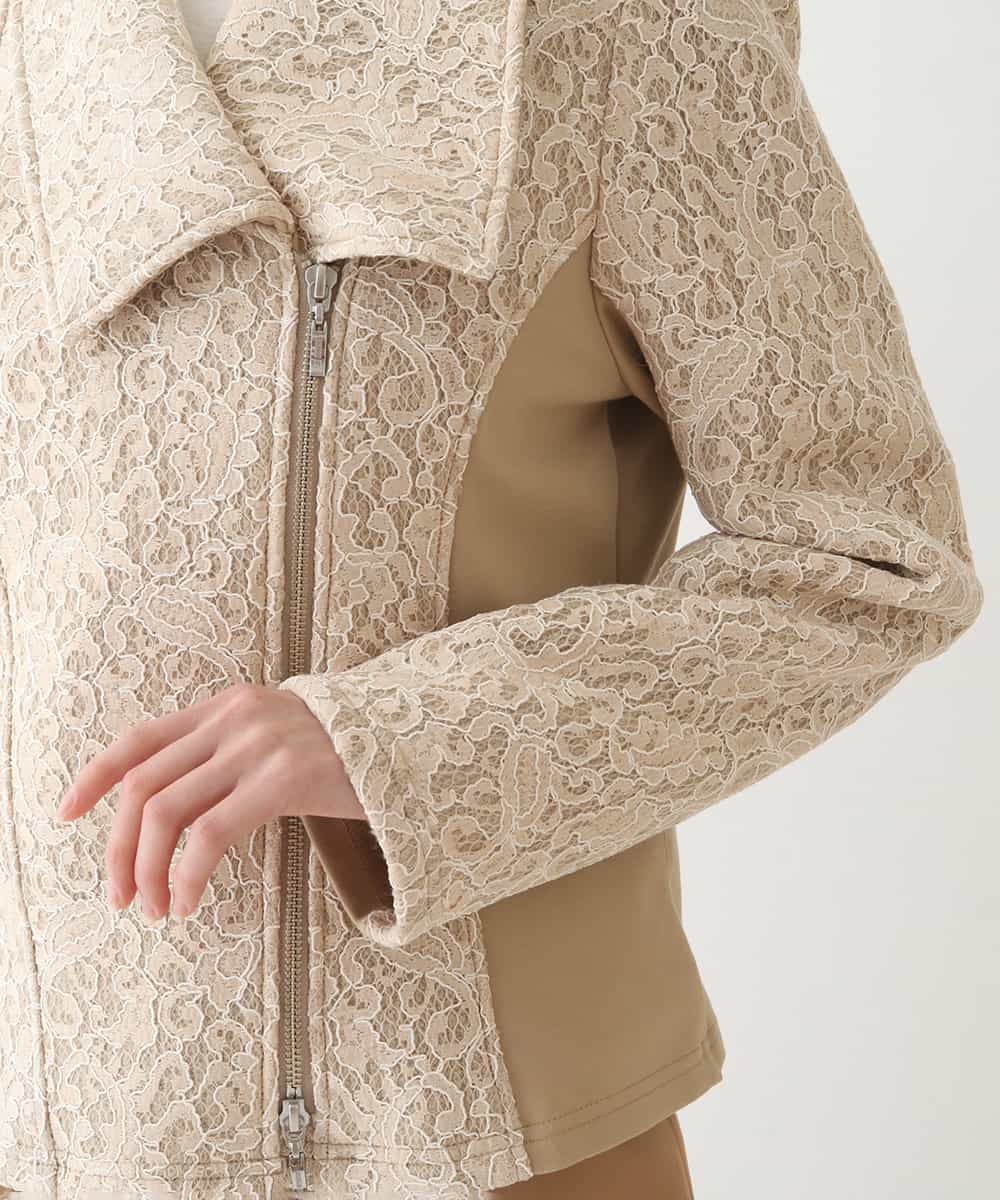 RBTAX10430 HIROKO BIS(ヒロコ ビス) 【洗える】レースボンディングライダース風ジャケット ベージュ