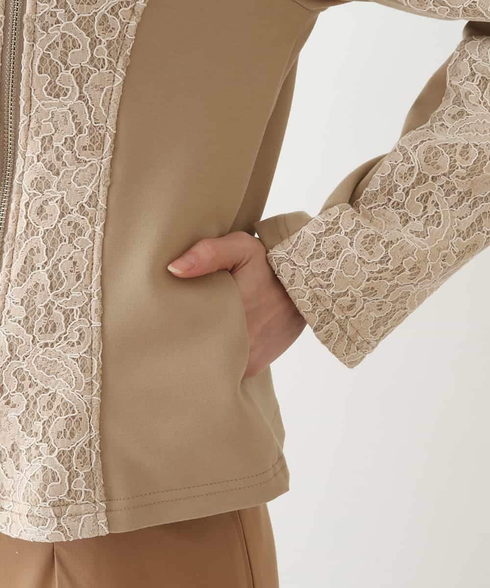 RBTAX10430 HIROKO BIS(ヒロコ ビス) 【洗える】レースボンディングライダース風ジャケット ベージュ