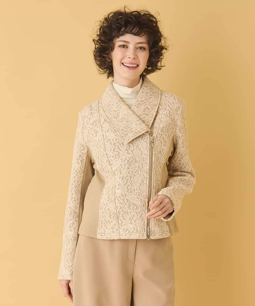 RBTAX10430 HIROKO BIS(ヒロコ ビス) 【洗える】レースボンディングライダース風ジャケット ベージュ