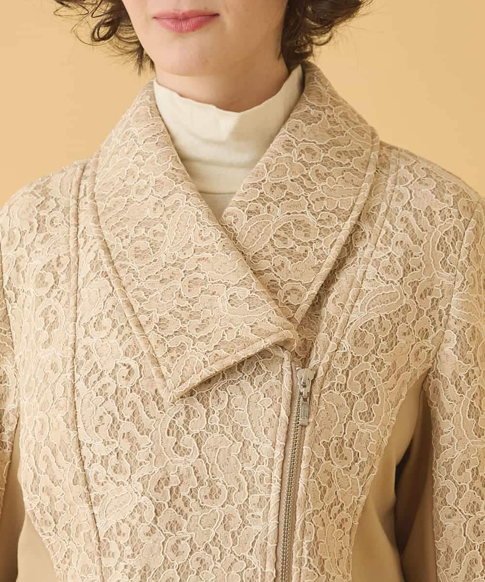 RBTAX10430 HIROKO BIS(ヒロコ ビス) 【洗える】レースボンディングライダース風ジャケット ベージュ