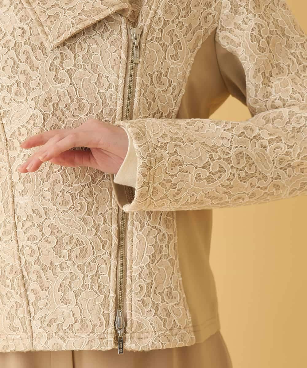 RBTAX10430 HIROKO BIS(ヒロコ ビス) 【洗える】レースボンディングライダース風ジャケット ベージュ