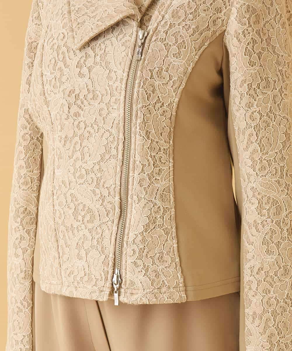 RBTAX10430 HIROKO BIS(ヒロコ ビス) 【洗える】レースボンディングライダース風ジャケット ベージュ