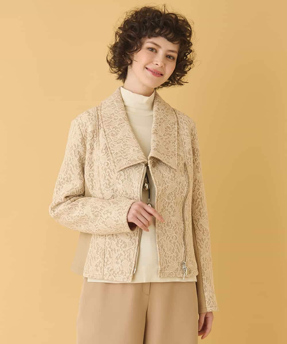 RBTAX10430 HIROKO BIS(ヒロコ ビス) 【洗える】レースボンディングライダース風ジャケット ベージュ