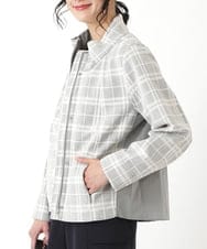 RBTDP10360 HIROKO BIS(ヒロコ ビス) 【洗える】チェック柄スタンドジャケット ライトグレー