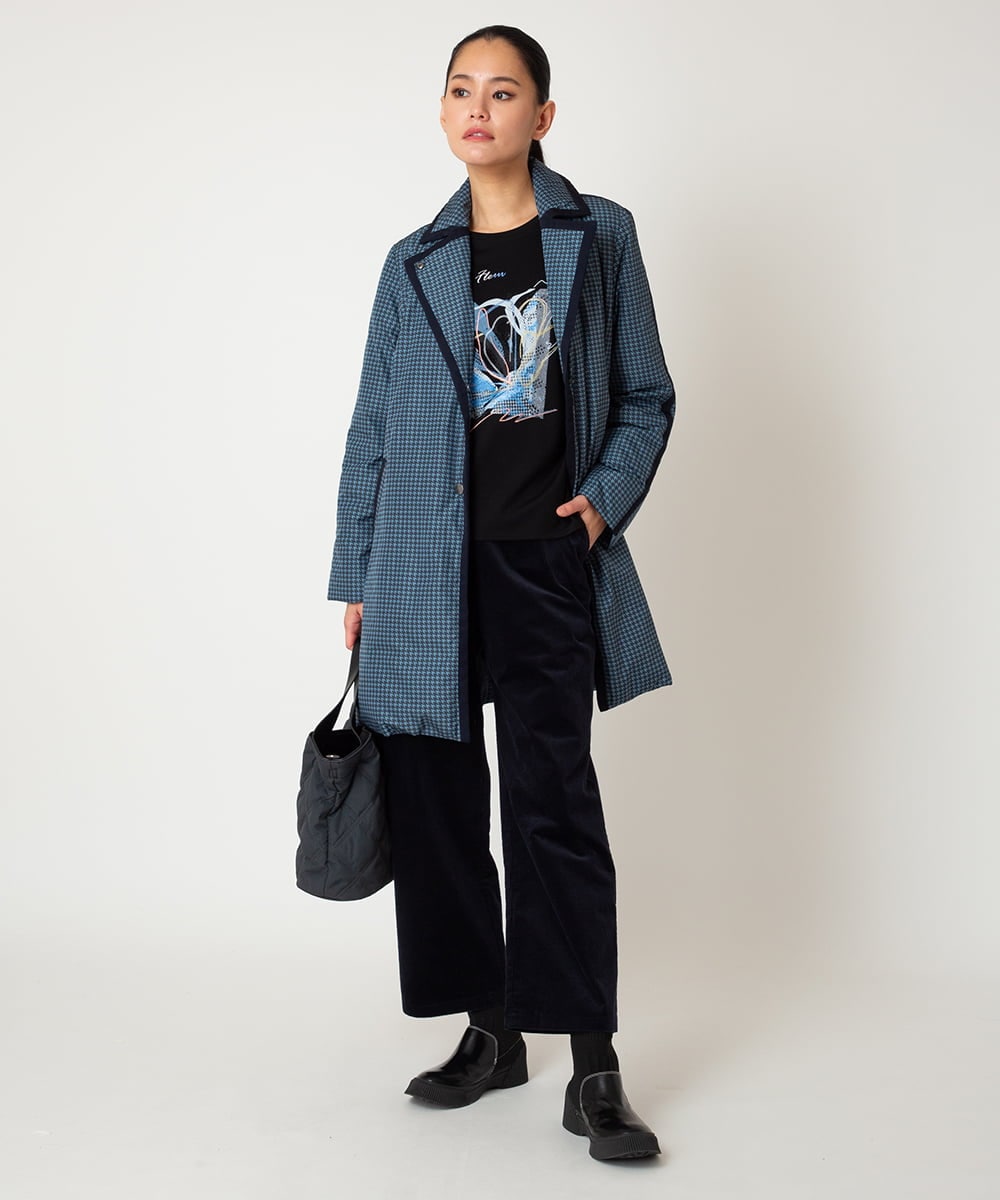 RBUAF01590 HIROKO BIS(ヒロコ ビス) 千鳥プリントテープアクセントダウンコート ネイビー