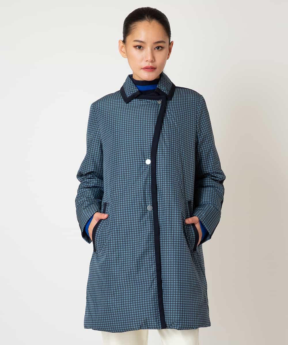 RBUAF01590 HIROKO BIS(ヒロコ ビス) 千鳥プリントテープアクセントダウンコート ネイビー