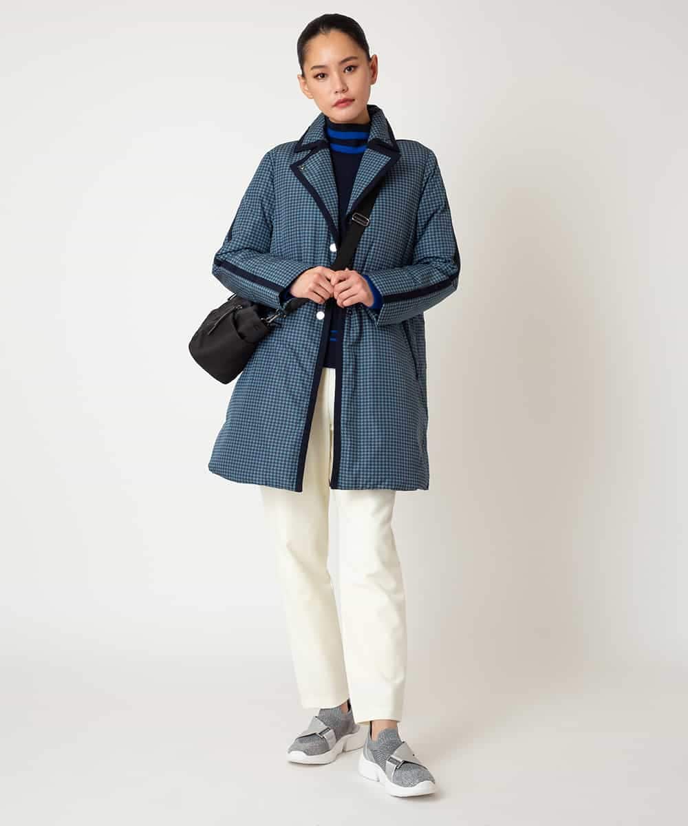 RBUAF01590 HIROKO BIS(ヒロコ ビス) 千鳥プリントテープアクセントダウンコート ネイビー