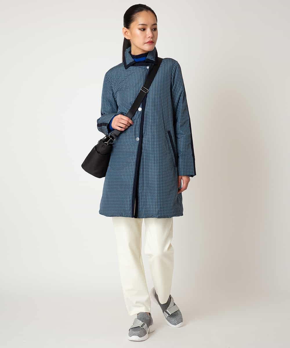 RBUAF01590 HIROKO BIS(ヒロコ ビス) 千鳥プリントテープアクセントダウンコート ネイビー