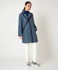 RBUAF01590 HIROKO BIS(ヒロコ ビス) 千鳥プリントテープアクセントダウンコート ネイビー