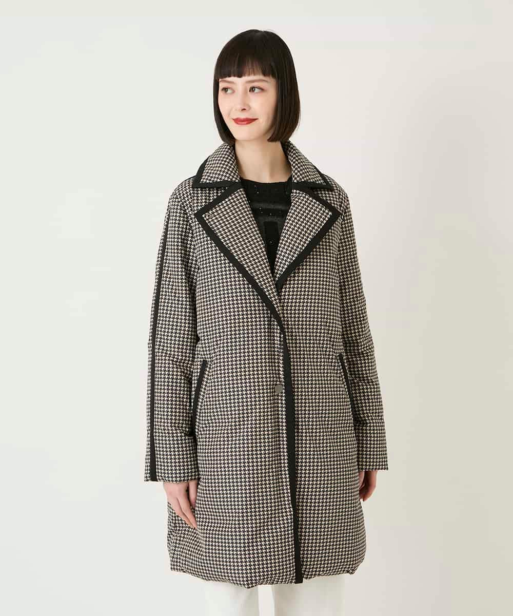 RBUAF01590 HIROKO BIS(ヒロコ ビス) 【先行予約】千鳥プリントテープアクセントダウンコート ブラック