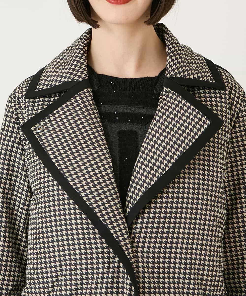 RBUAF01590 HIROKO BIS(ヒロコ ビス) 【先行予約】千鳥プリントテープアクセントダウンコート ブラック