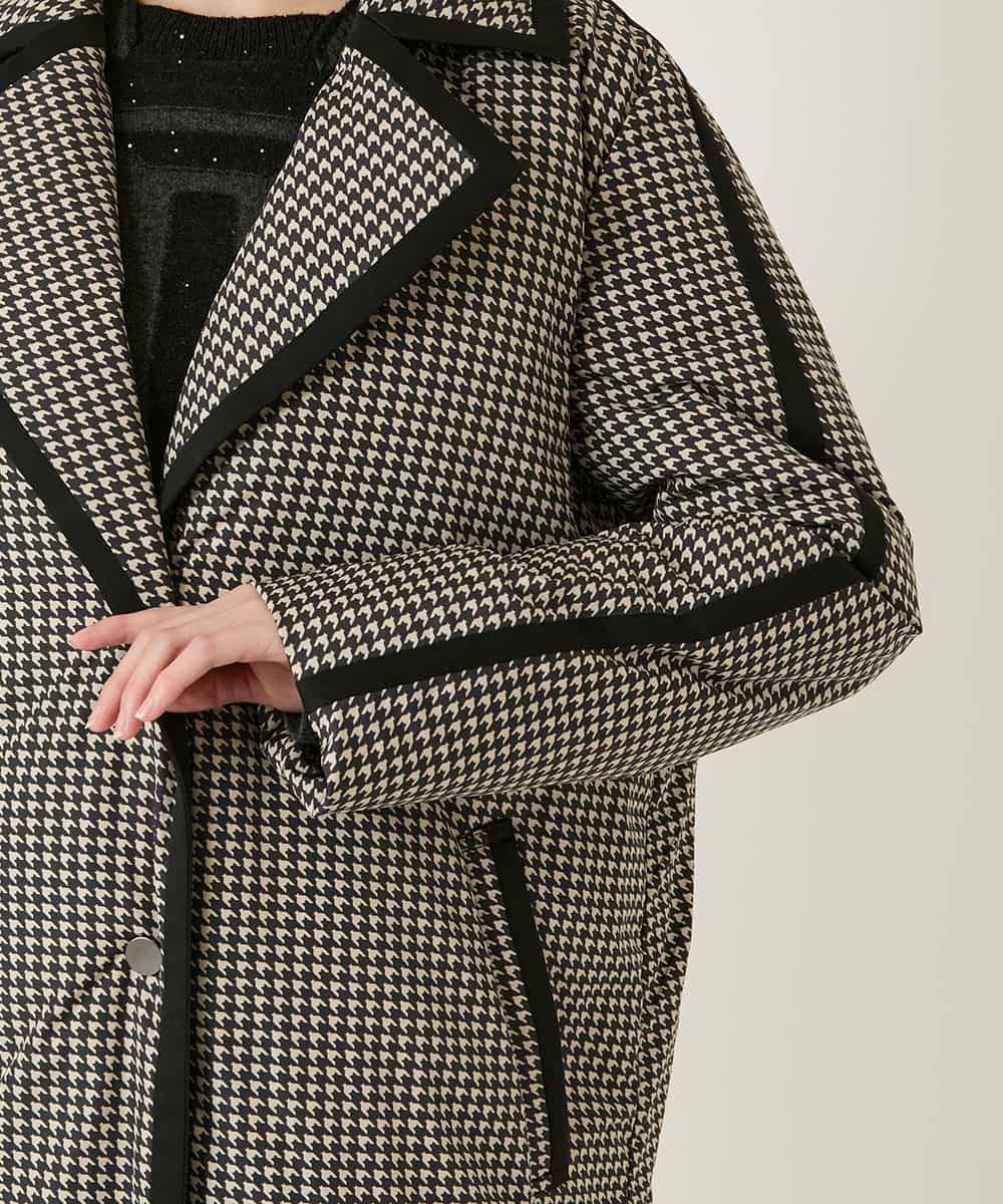 RBUAF01590 HIROKO BIS(ヒロコ ビス) 【先行予約】千鳥プリントテープアクセントダウンコート ブラック