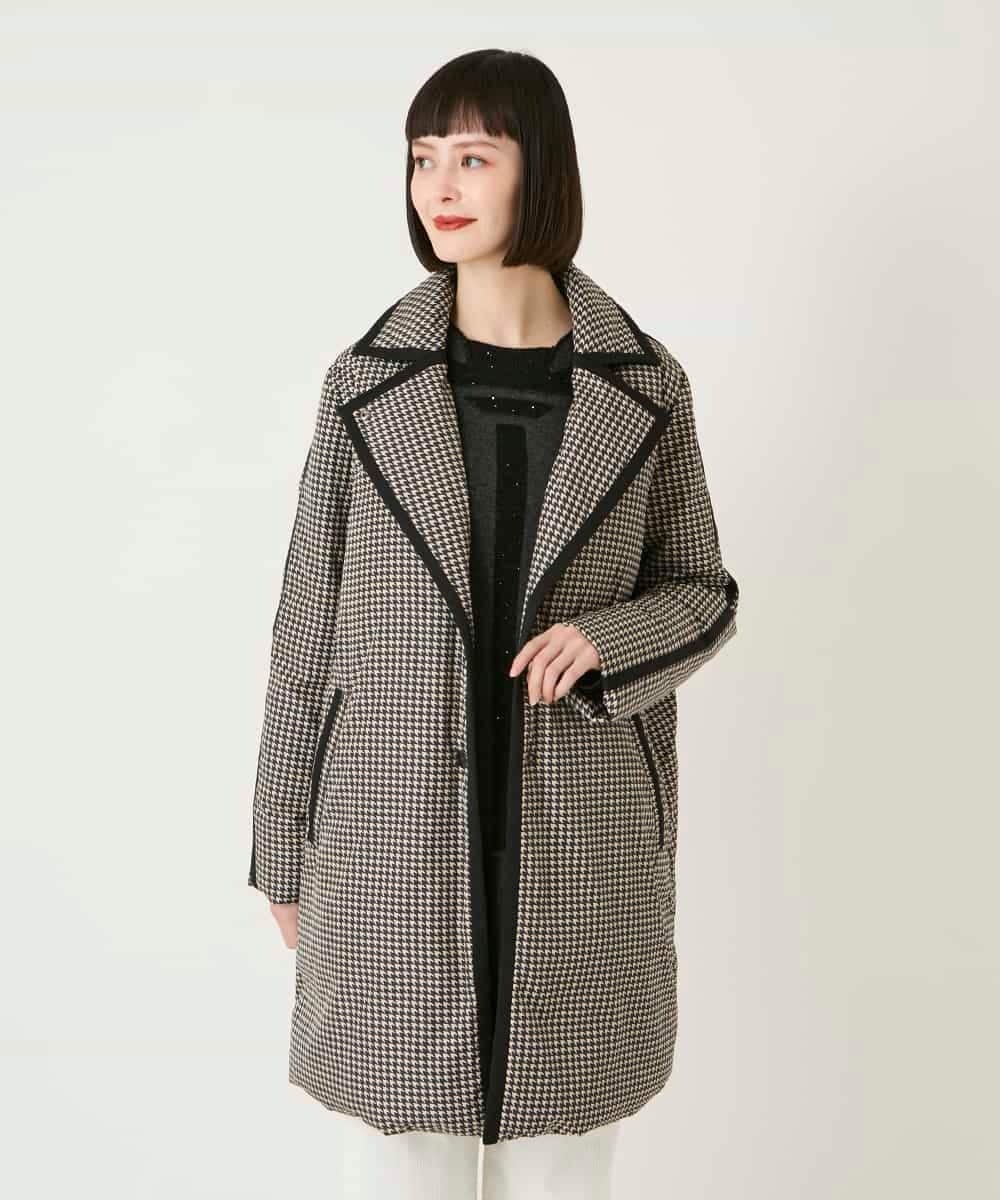 RBUAF01590 HIROKO BIS(ヒロコ ビス) 【先行予約】千鳥プリントテープアクセントダウンコート ブラック