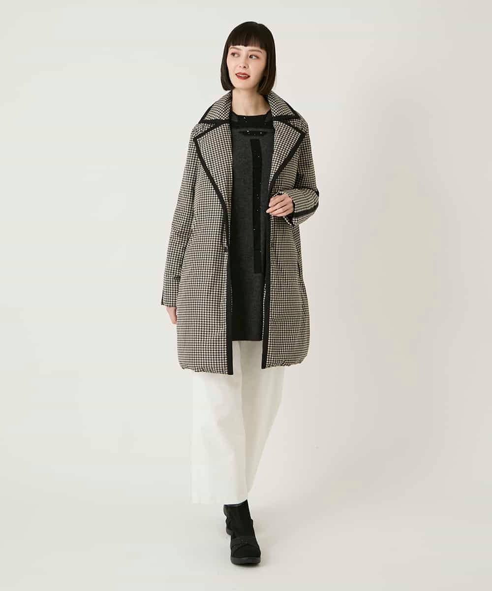 RBUAF01590 HIROKO BIS(ヒロコ ビス) 【先行予約】千鳥プリントテープアクセントダウンコート ブラック