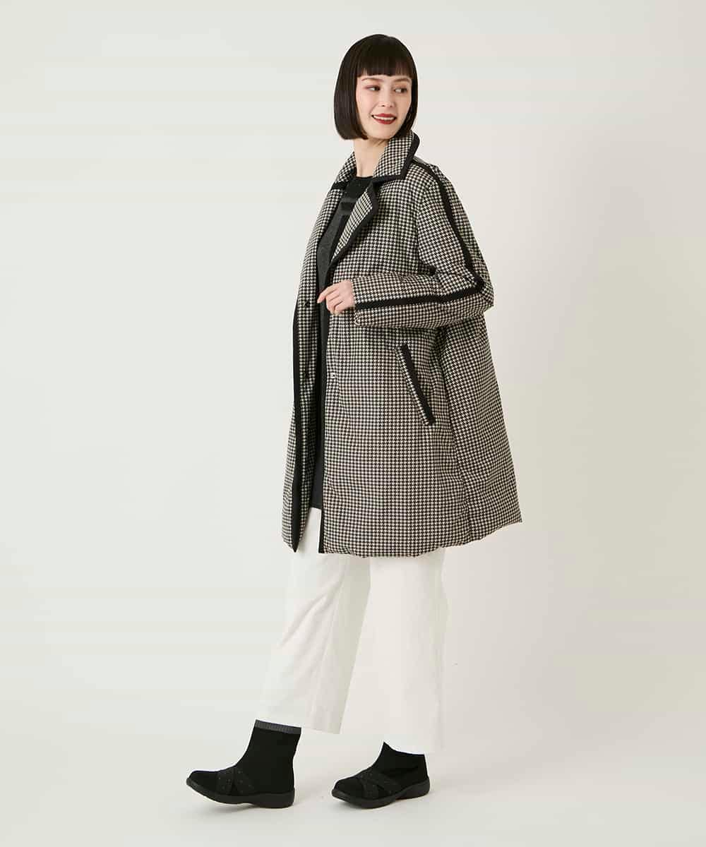 RBUAF01590 HIROKO BIS(ヒロコ ビス) 【先行予約】千鳥プリントテープアクセントダウンコート ブラック