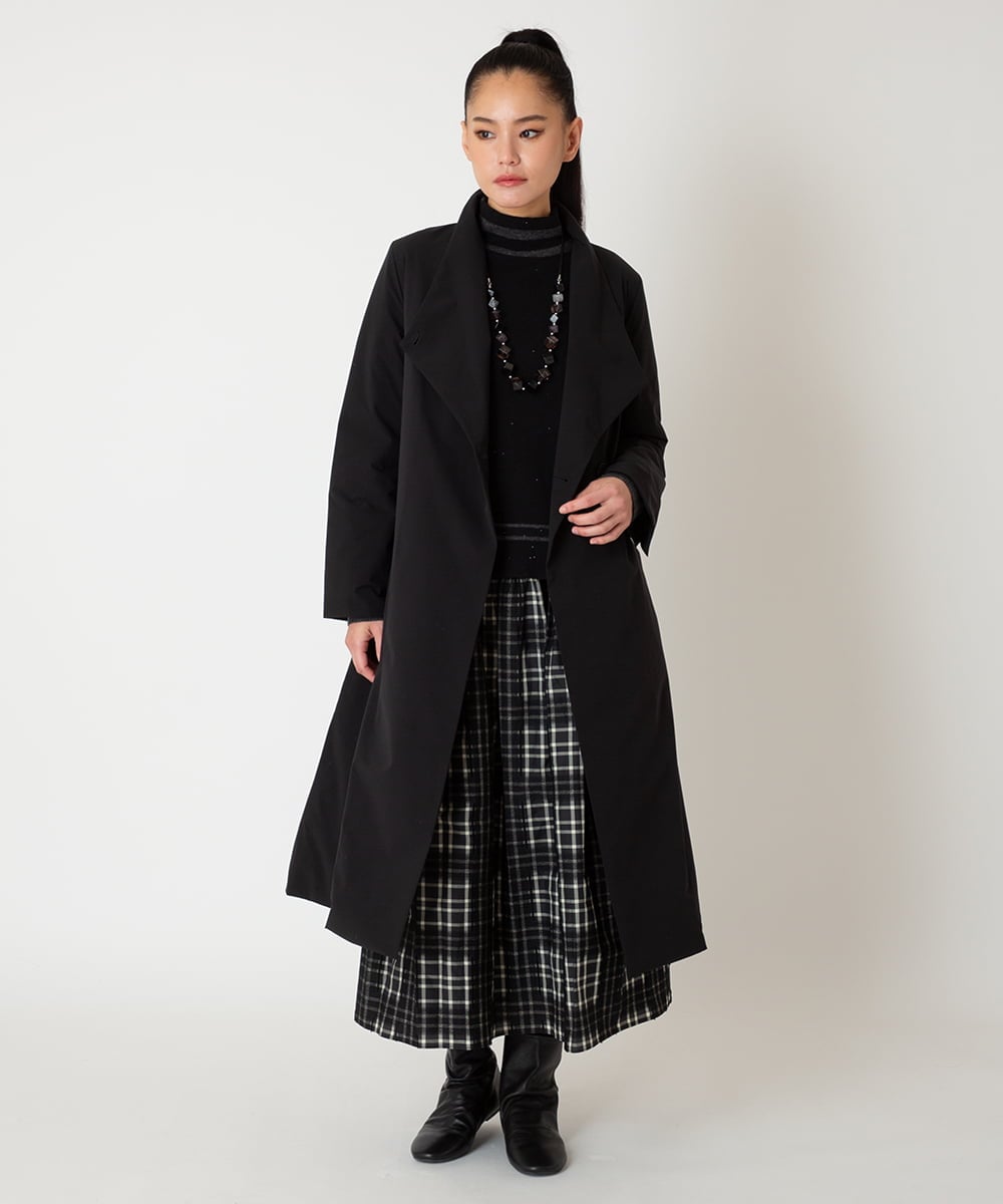 RBUAF40630 HIROKO BIS(ヒロコ ビス) ストレッチタフタ中綿入りロングコート ブラック
