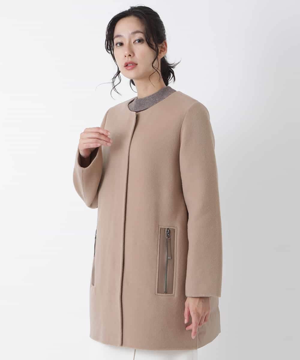 RBUAS01660 HIROKO BIS(ヒロコ ビス) ダウン切り替えノーカラーコート ベージュ