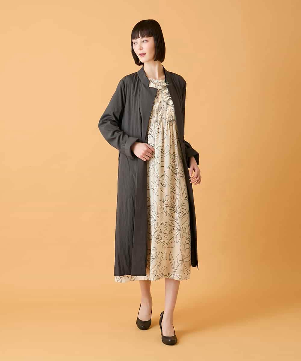 RBUED40450 HIROKO BIS(ヒロコ ビス) ドレープワッシャーロング丈コート ダークグレー