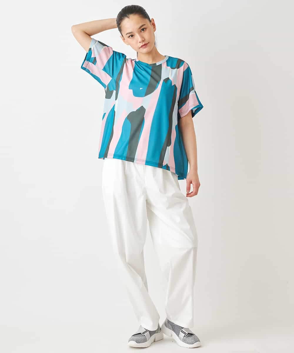 RCKGV06250 HIROKO BIS GRANDE(ヒロコ ビス グランデ) 【大きいサイズ】アーティープリントドルマンスリーブTシャツ /洗える グリーン