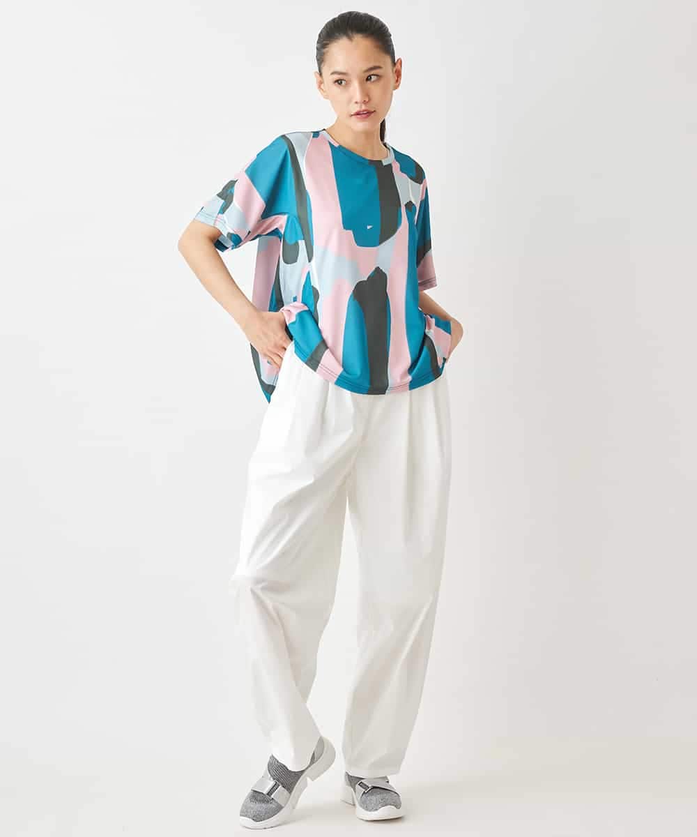 RCKGV06250 HIROKO BIS GRANDE(ヒロコ ビス グランデ) 【大きいサイズ】アーティープリントドルマンスリーブTシャツ /洗える グリーン