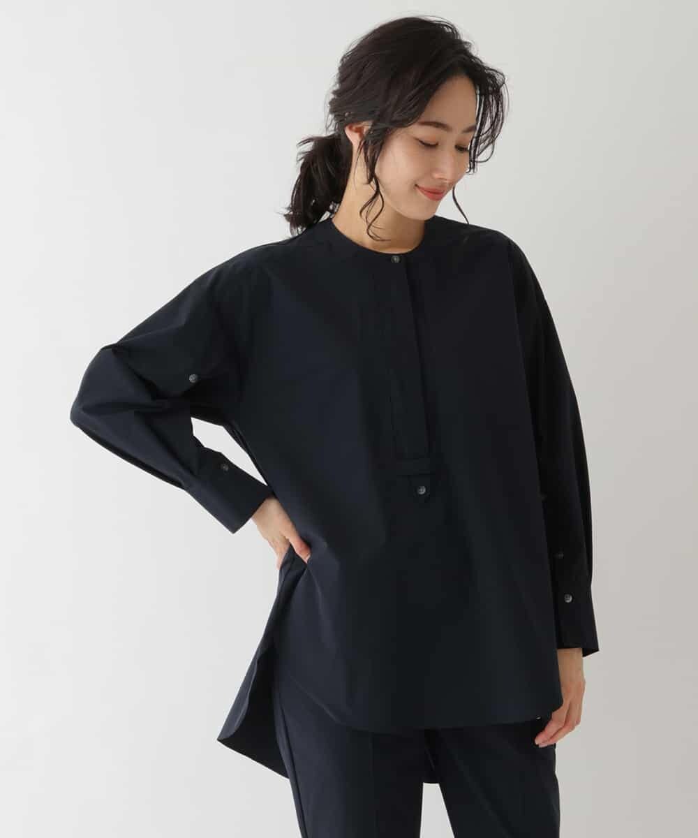 REBDS71240 HIROKO BIS(ヒロコ ビス) 【洗える】バンドカラーボタンデザインシャツ ネイビー