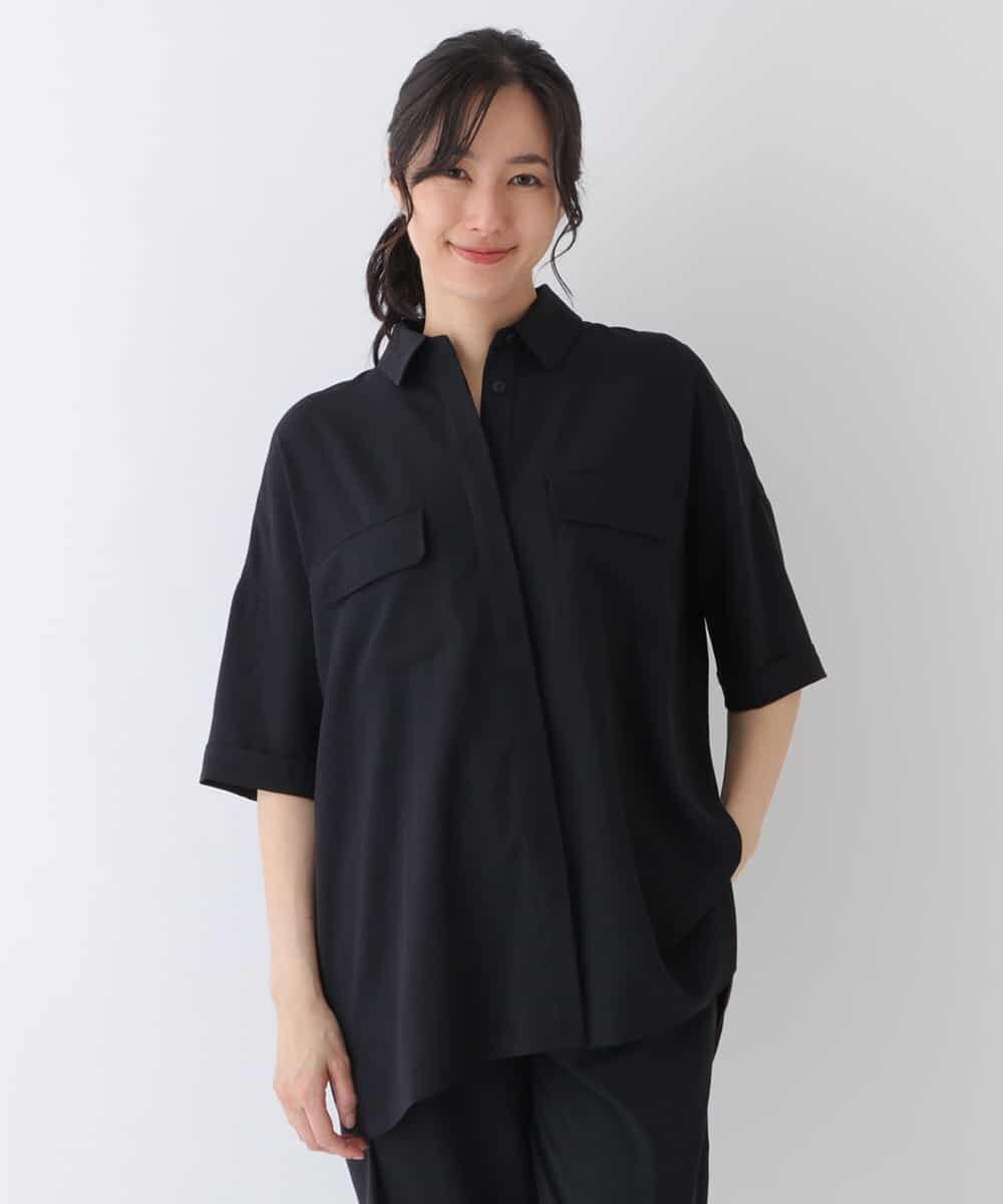REBFT70230 HIROKO BIS(ヒロコ ビス) 【洗える】コンフォートオーバーシルエットシャツ ブラック