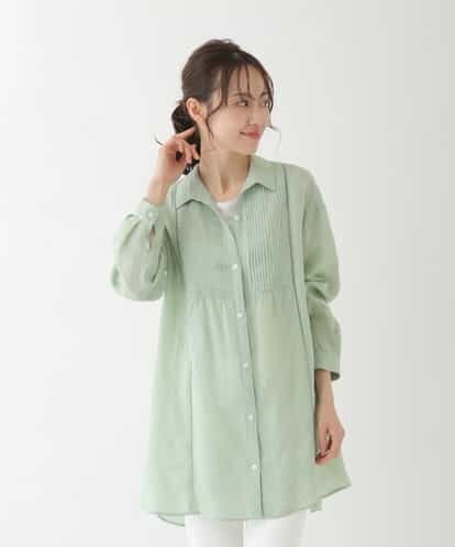 REBGS61190 HIROKO BIS 【洗える】ピンタックリネンチュニックシャツ