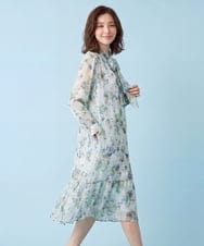 REEDA72430 HIROKO BIS(ヒロコ ビス) 【ボウタイ付き】フラワープリントエアリーワンピース グリーン
