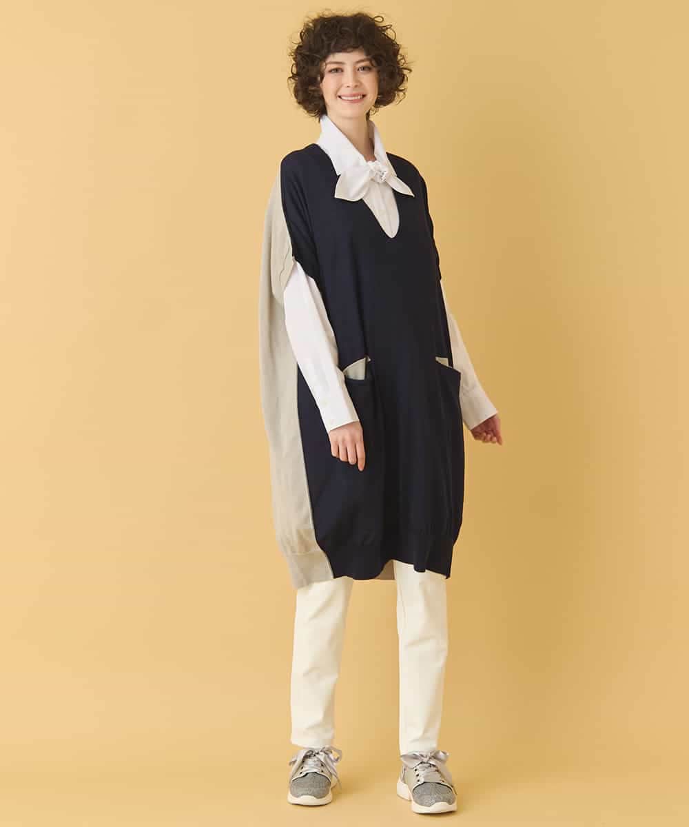 REFAA64260 HIROKO BIS(ヒロコ ビス) ホールガーメントリブニットジレ ネイビー