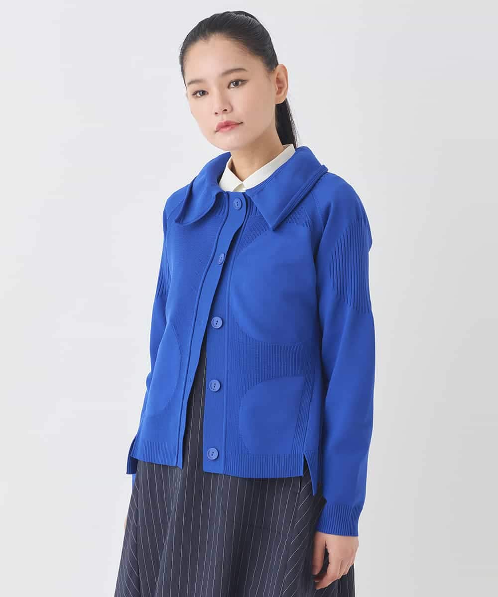 REFDD61230 HIROKO BIS(ヒロコ ビス) ドットジャガードペプラムニットカーディガン ブルー